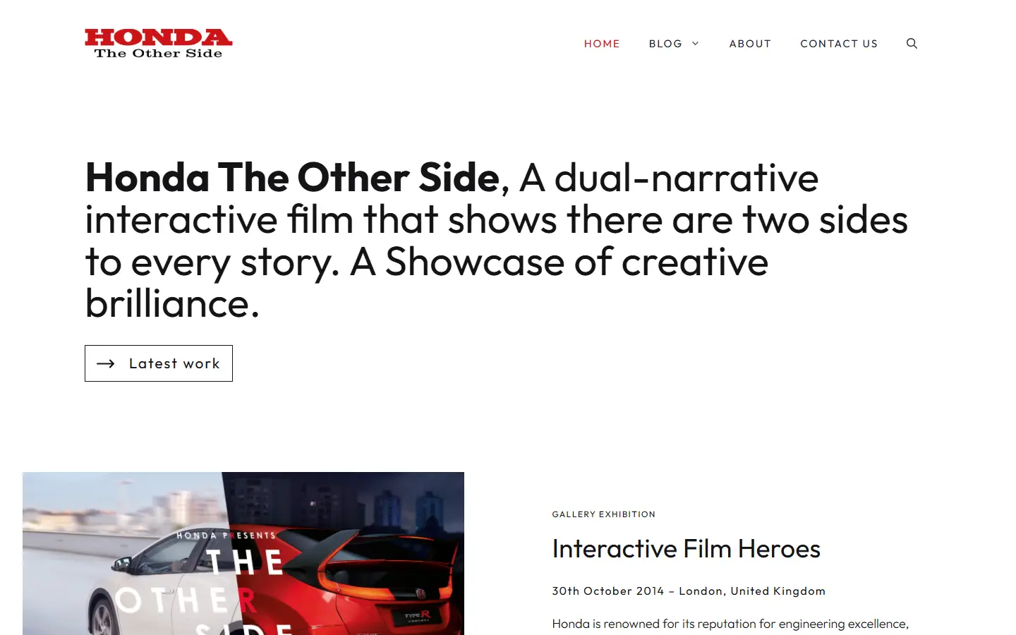Honda The Other Side homepage