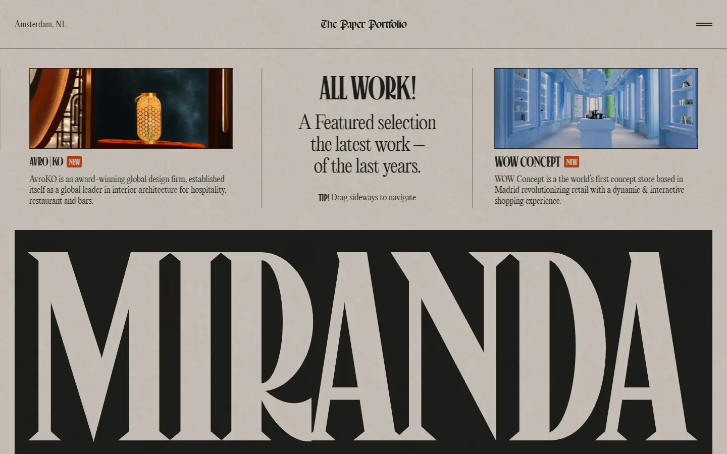 Miranda – Paper Portfolio homepage